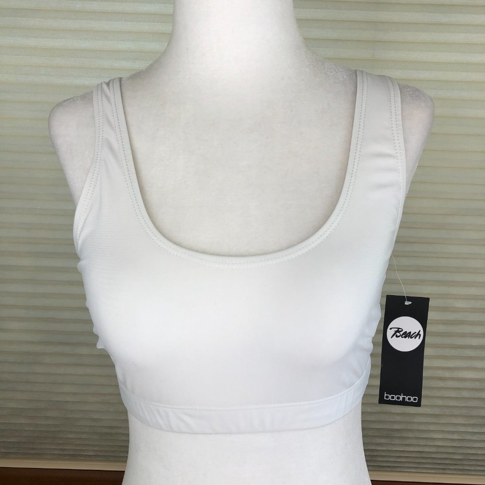 Boohoo Beachy White Coastal Crop Tank Bikini Top Festival Vacation Resort Wear